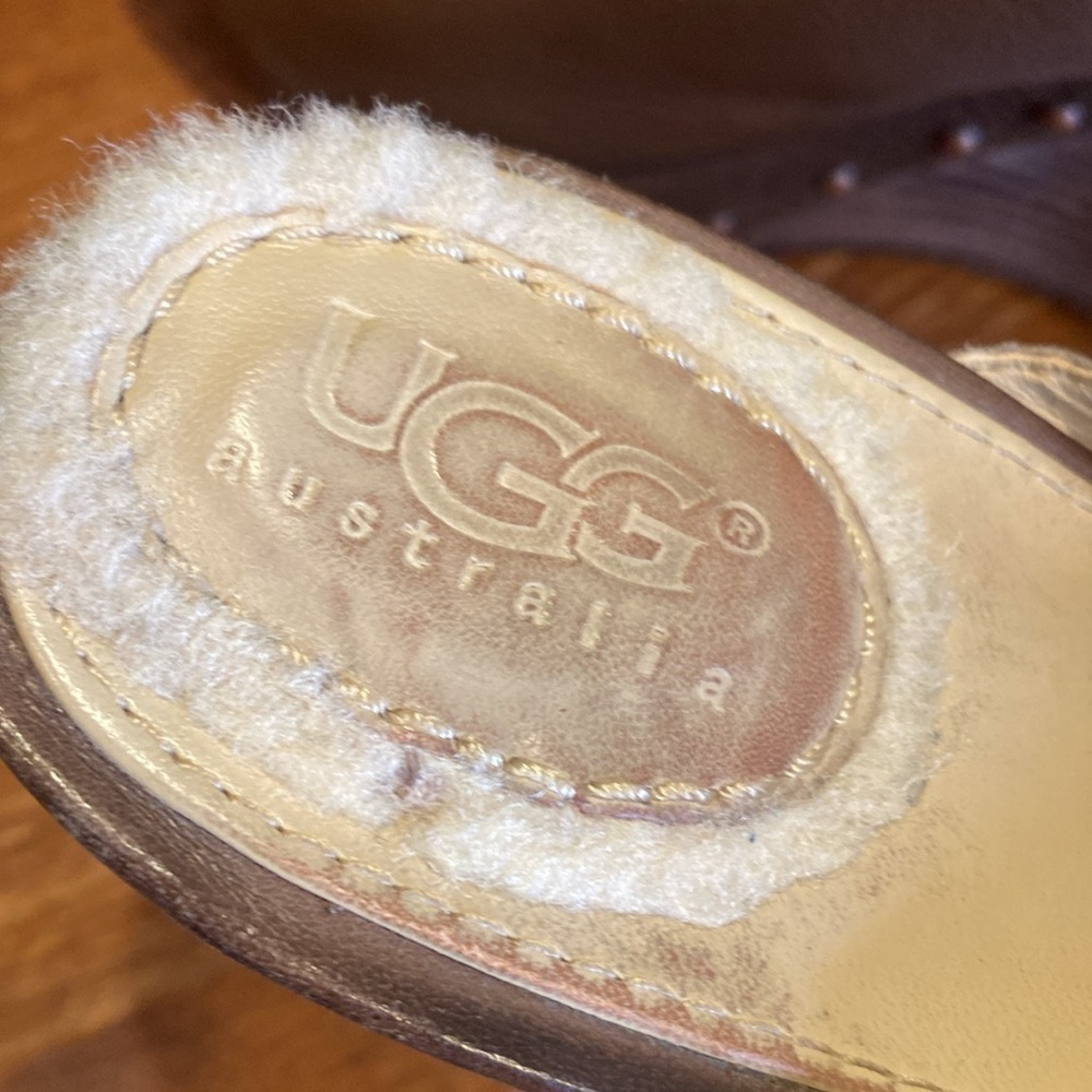 Ugg Australia Abigail chocolate Brown Leather Clogs Wedge Sandals Studded Sz 10 - Picture 13 of 13